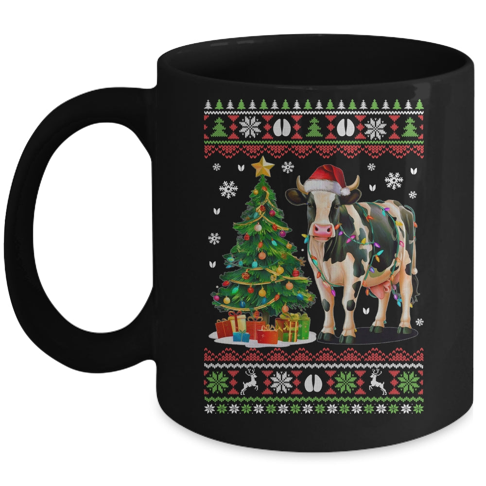 Cute Cow Ugly Christmas Tree Santa Hat Xmas Lights Farmer Mug | siriusteestore