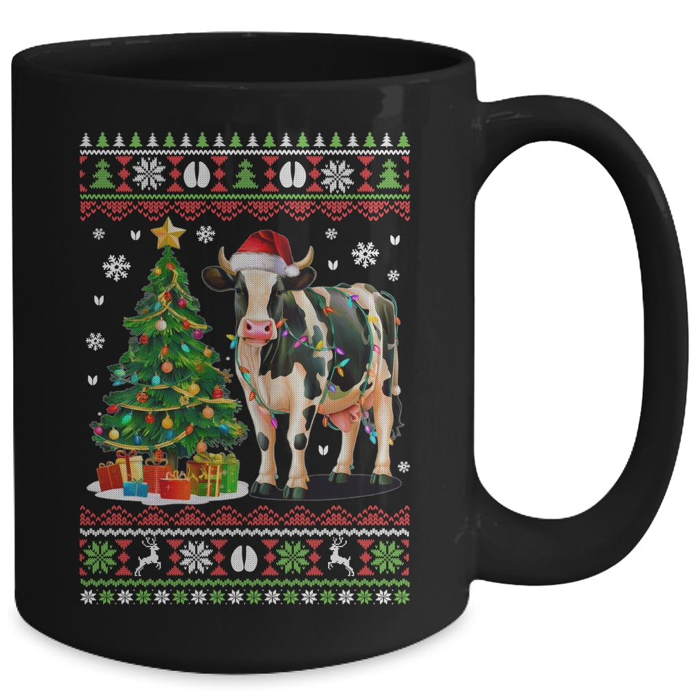 Cute Cow Ugly Christmas Tree Santa Hat Xmas Lights Farmer Mug | siriusteestore
