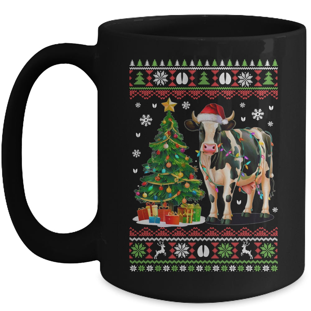Cute Cow Ugly Christmas Tree Santa Hat Xmas Lights Farmer Mug | siriusteestore
