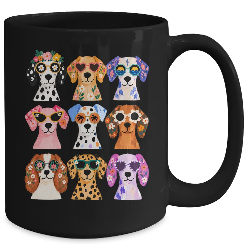 Cute Dogs Sunglasses Colorful Puppy Funny Pet Lover Graphic Mug | siriusteestore