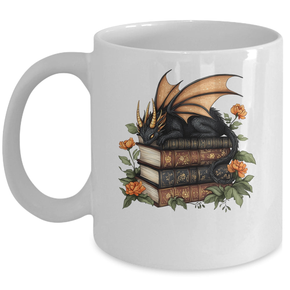 Cute Dragon Books Cottagecore Flower Bookworm Book Lover Mug | siriusteestore