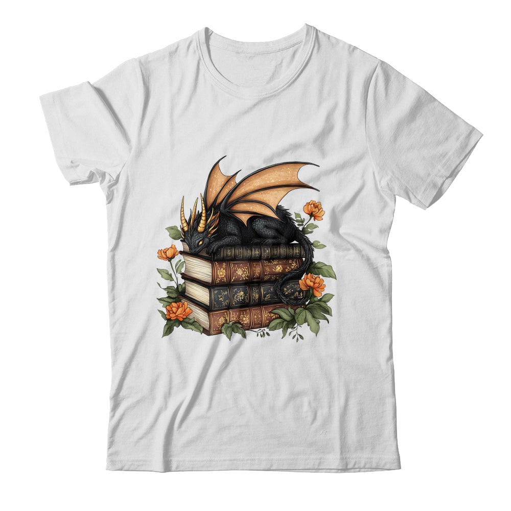 Cute Dragon Books Cottagecore Flower Bookworm Book Lover Shirt & Tank Top | siriusteestore