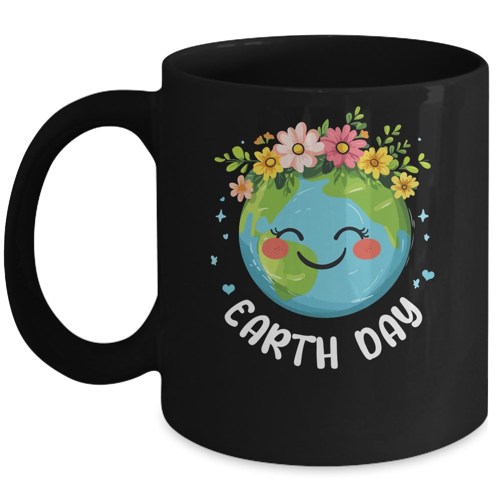 Cute Earth With Floral Earth Day Happy Earth Day 2025 Mug | siriusteestore