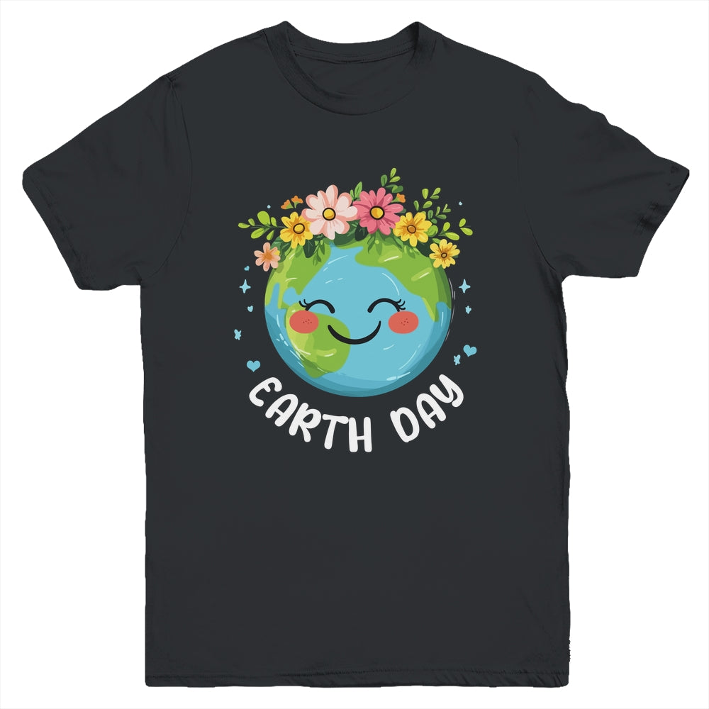Cute Earth With Floral Earth Day Happy Earth Day 2025 Youth Shirt | siriusteestore