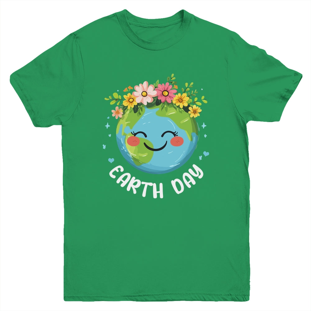 Cute Earth With Floral Earth Day Happy Earth Day 2025 Youth Shirt | siriusteestore