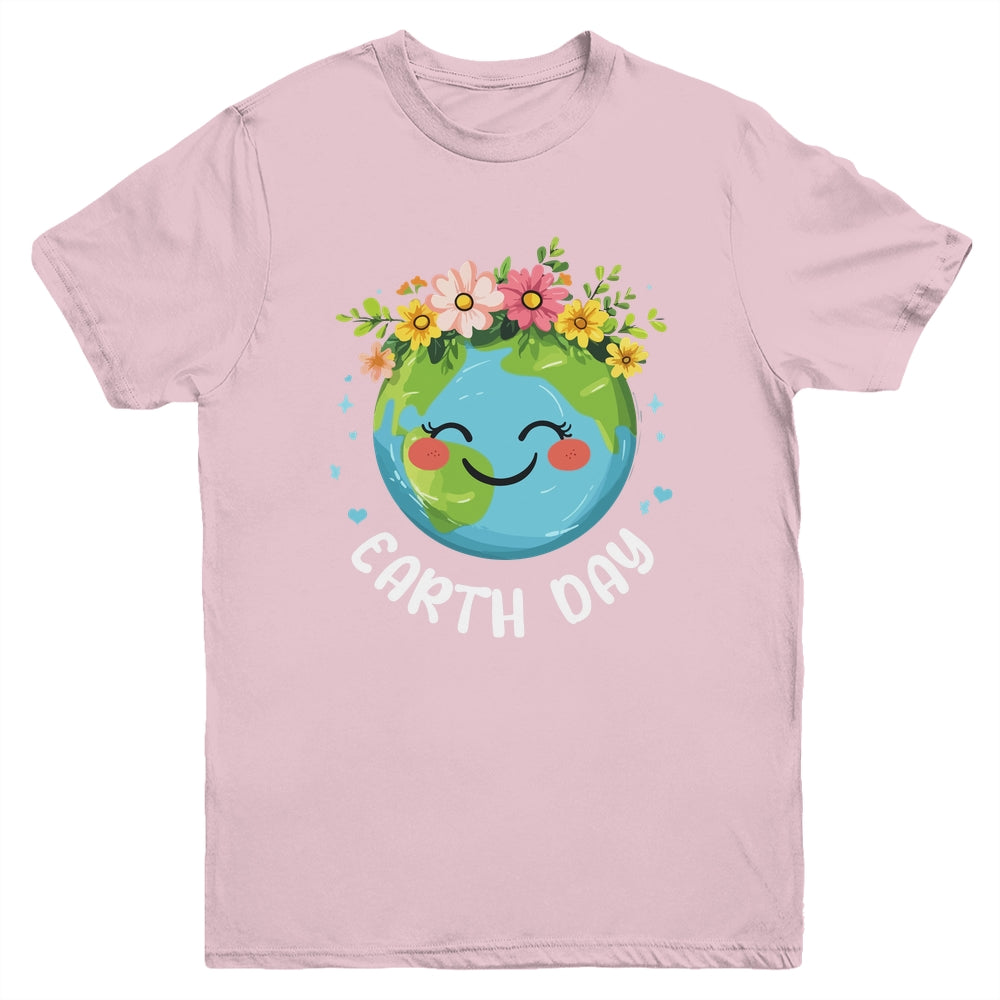 Cute Earth With Floral Earth Day Happy Earth Day 2025 Youth Shirt | siriusteestore