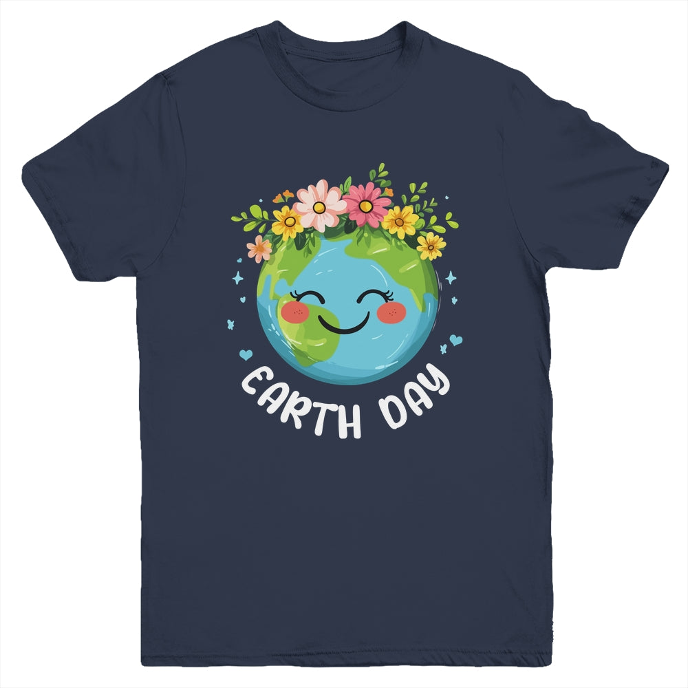 Cute Earth With Floral Earth Day Happy Earth Day 2025 Youth Shirt | siriusteestore