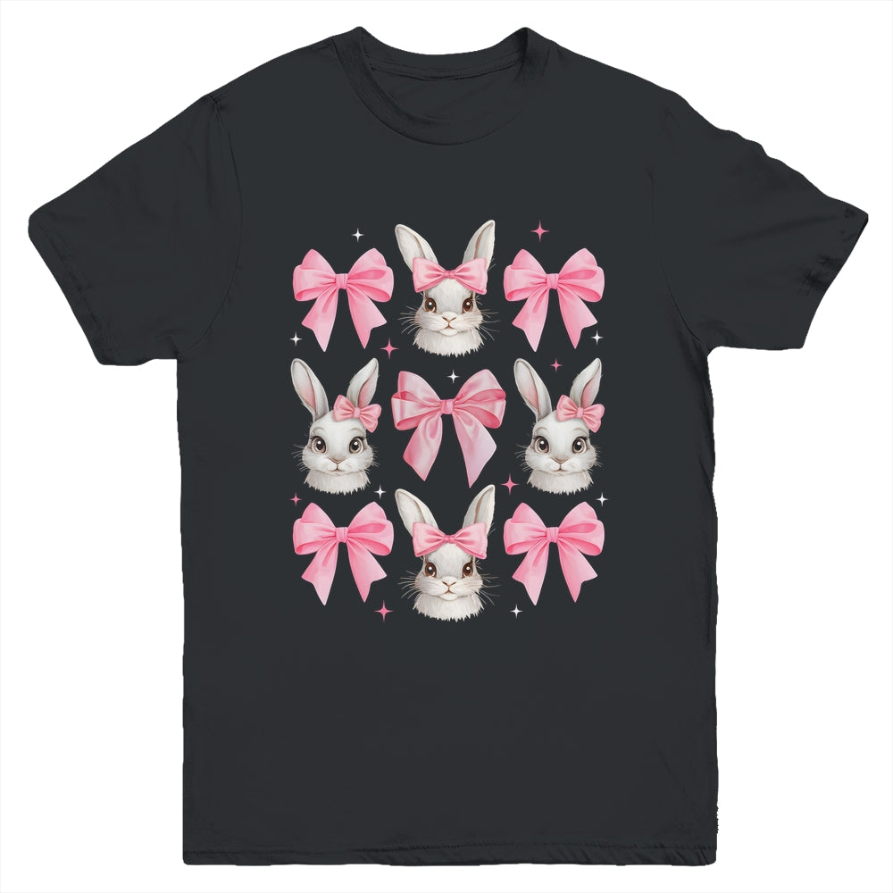 Cute Easter Bunny Face Coquette Bow Easter Day Girls Women Youth Shirt | siriusteestore