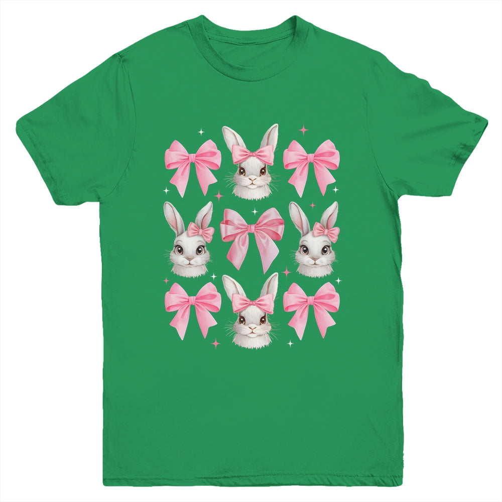 Cute Easter Bunny Face Coquette Bow Easter Day Girls Women Youth Shirt | siriusteestore