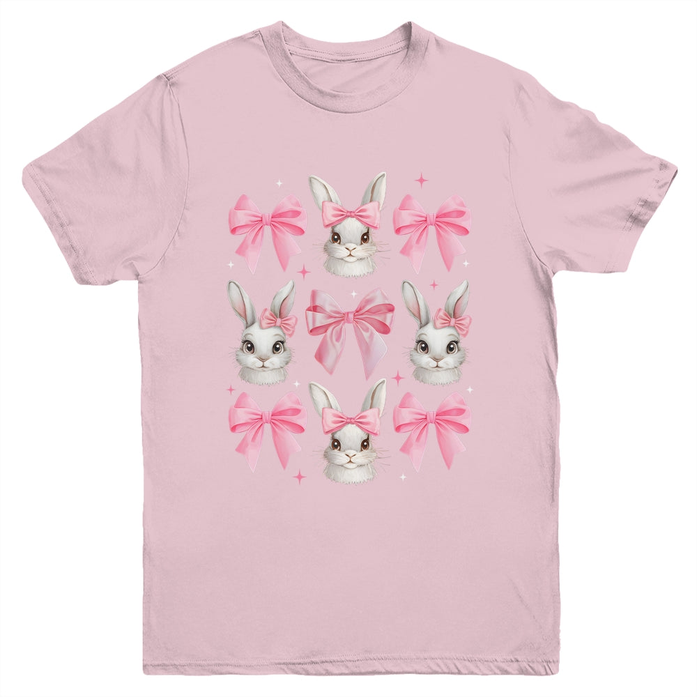 Cute Easter Bunny Face Coquette Bow Easter Day Girls Women Youth Shirt | siriusteestore
