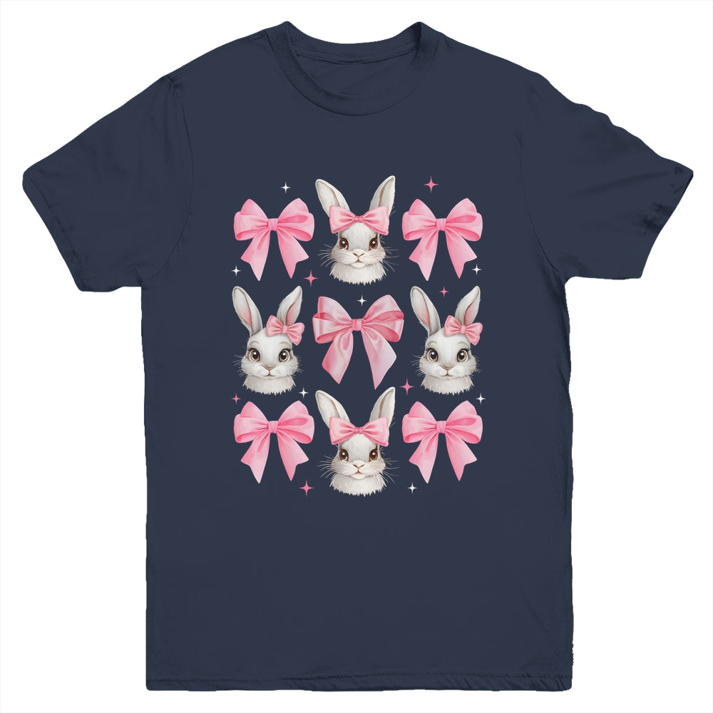Cute Easter Bunny Face Coquette Bow Easter Day Girls Women Youth Shirt | siriusteestore
