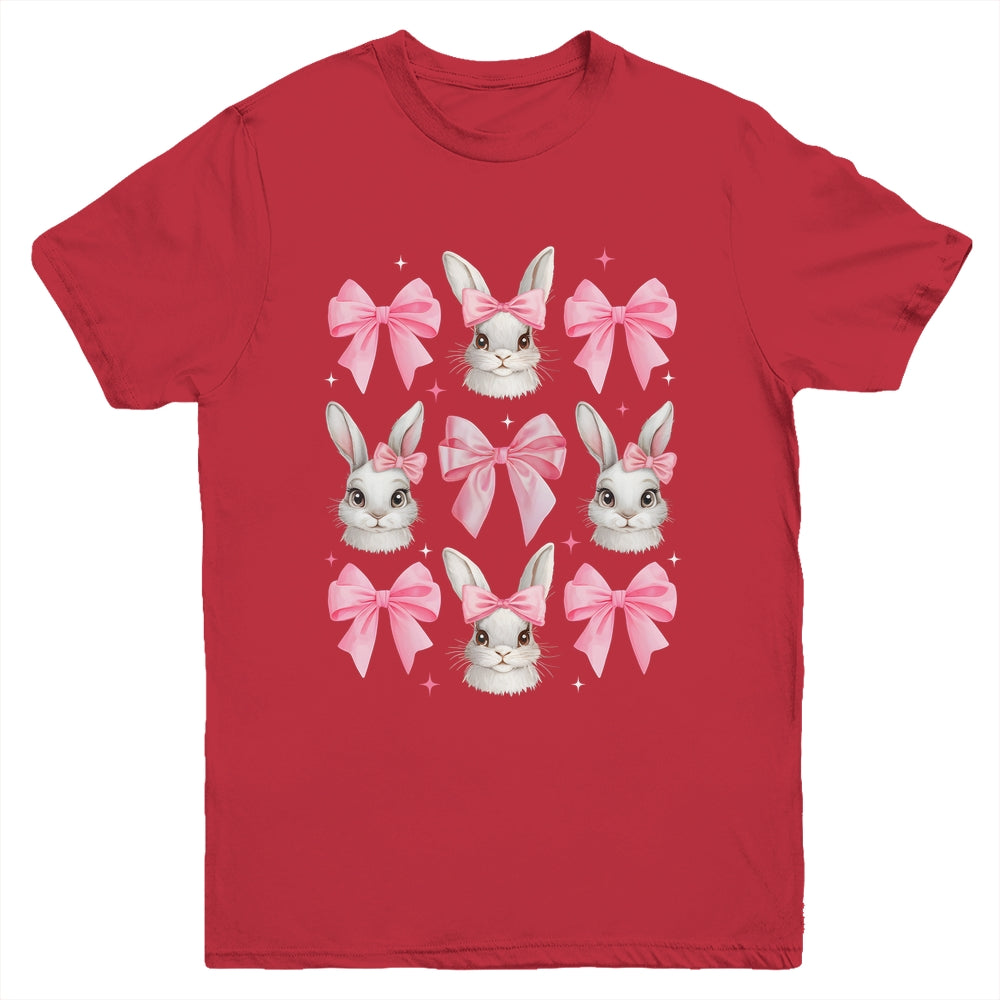 Cute Easter Bunny Face Coquette Bow Easter Day Girls Women Youth Shirt | siriusteestore