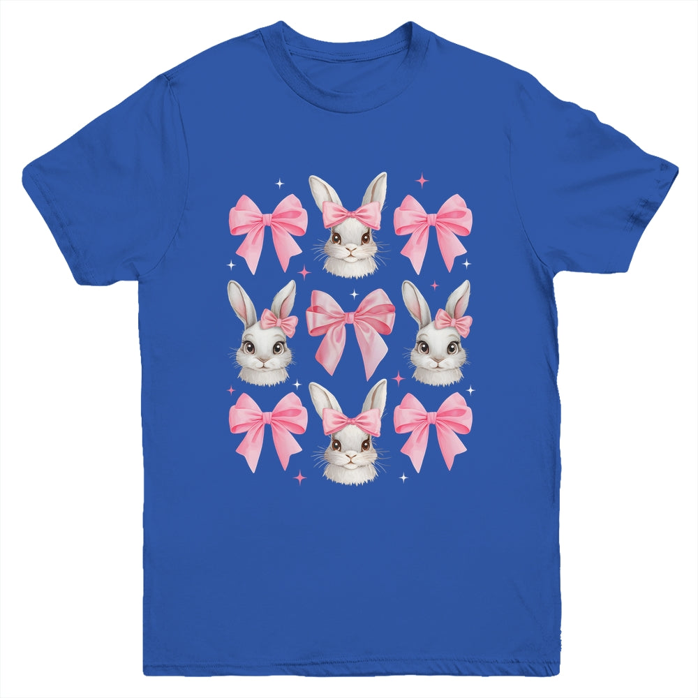 Cute Easter Bunny Face Coquette Bow Easter Day Girls Women Youth Shirt | siriusteestore