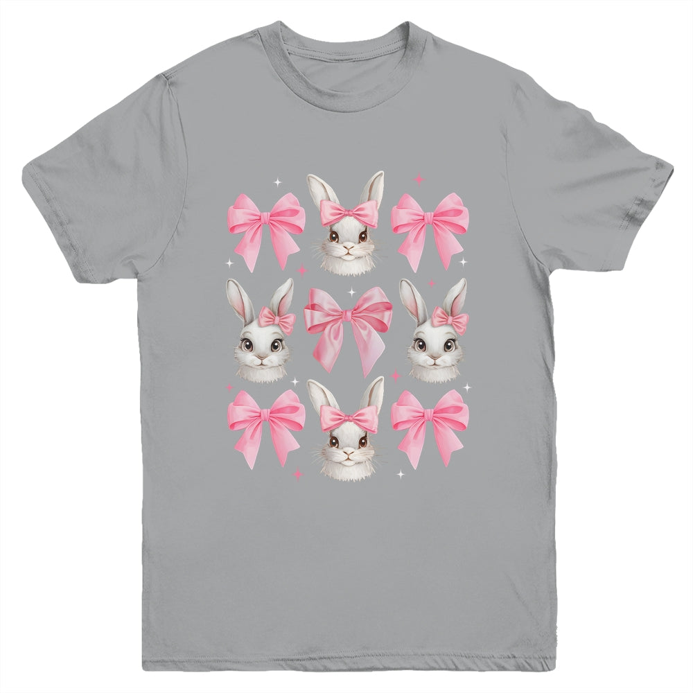 Cute Easter Bunny Face Coquette Bow Easter Day Girls Women Youth Shirt | siriusteestore