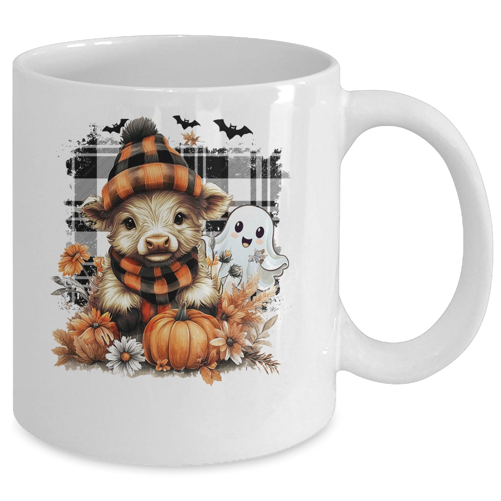 Cute Fall Highland Cow Ghost Spooky Season Autumn Halloween Mug | siriusteestore