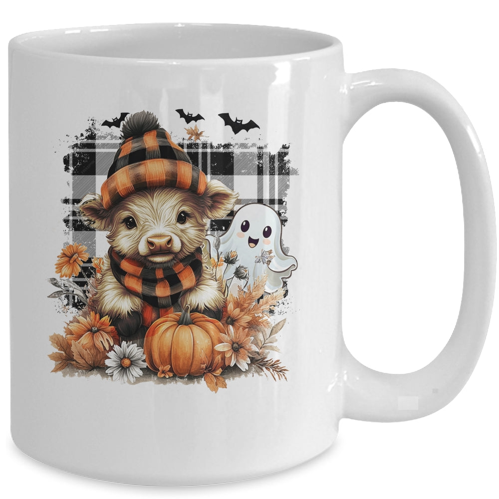 Cute Fall Highland Cow Ghost Spooky Season Autumn Halloween Mug | siriusteestore