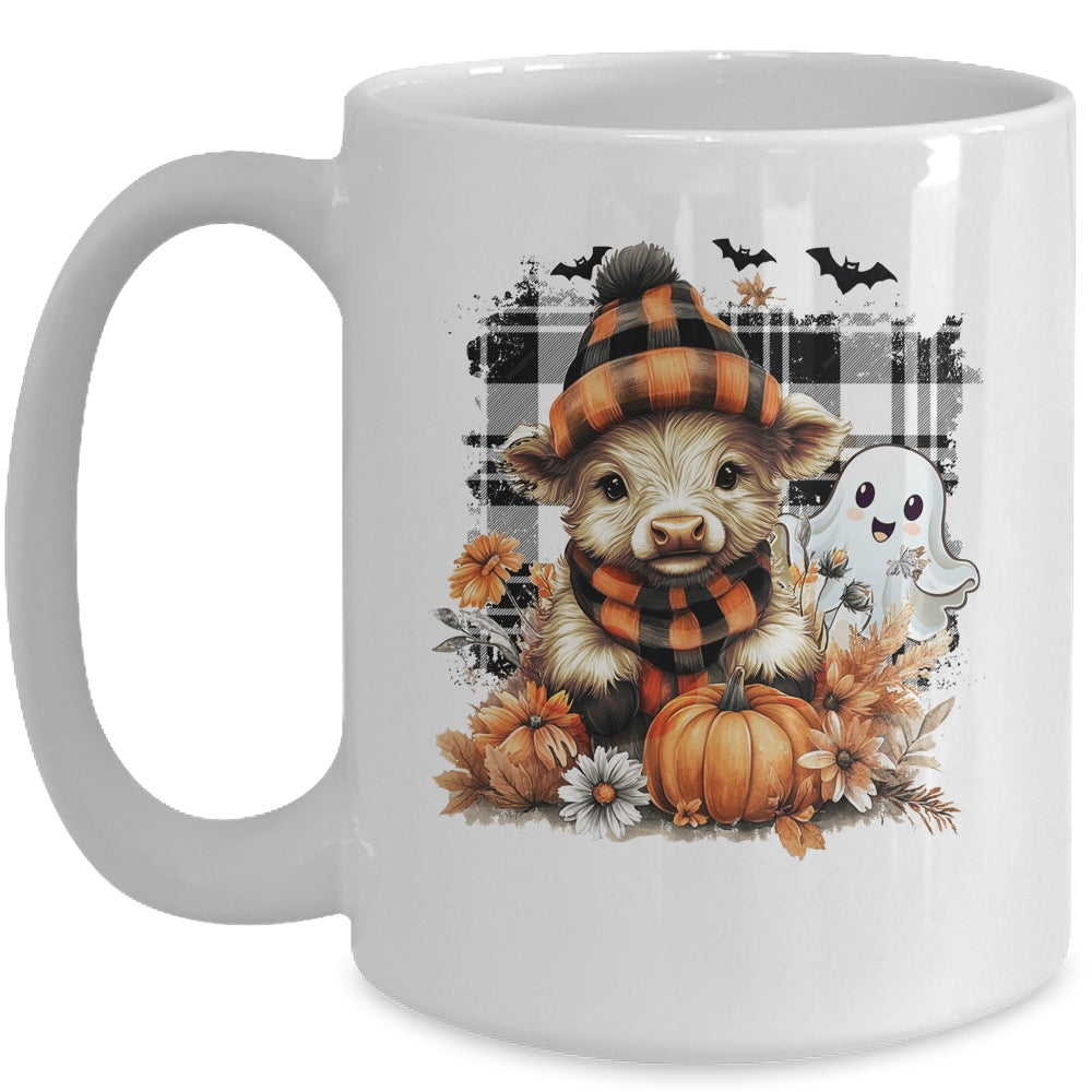 Cute Fall Highland Cow Ghost Spooky Season Autumn Halloween Mug | siriusteestore