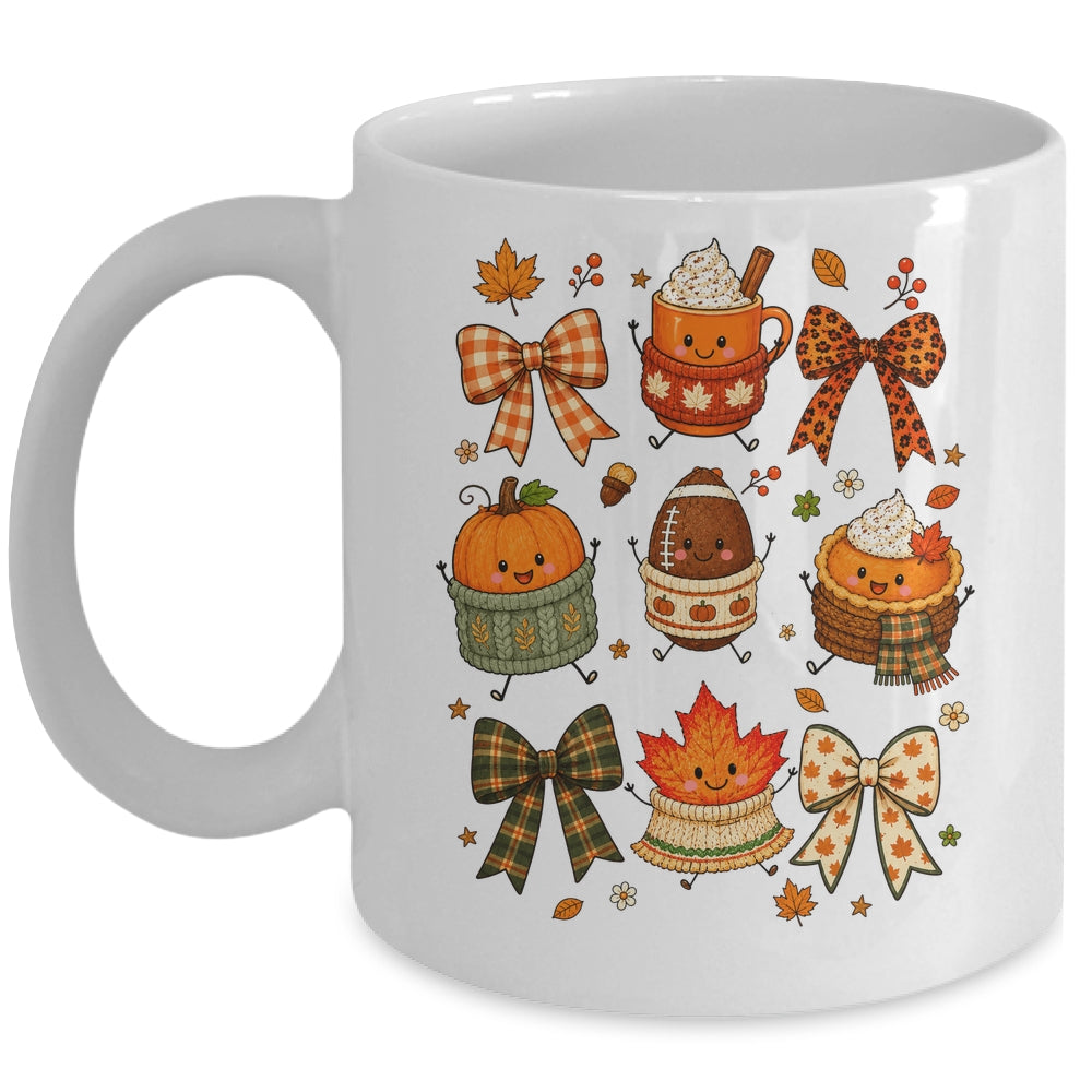 Cute Fall Thanksgiving Pumpkin Football Coffee Autumn Bow Mug | siriusteestore
