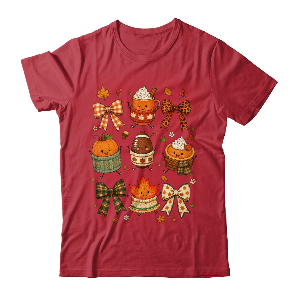 Cute Fall Thanksgiving Pumpkin Football Coffee Autumn Bow Shirt & Sweatshirt | siriusteestore