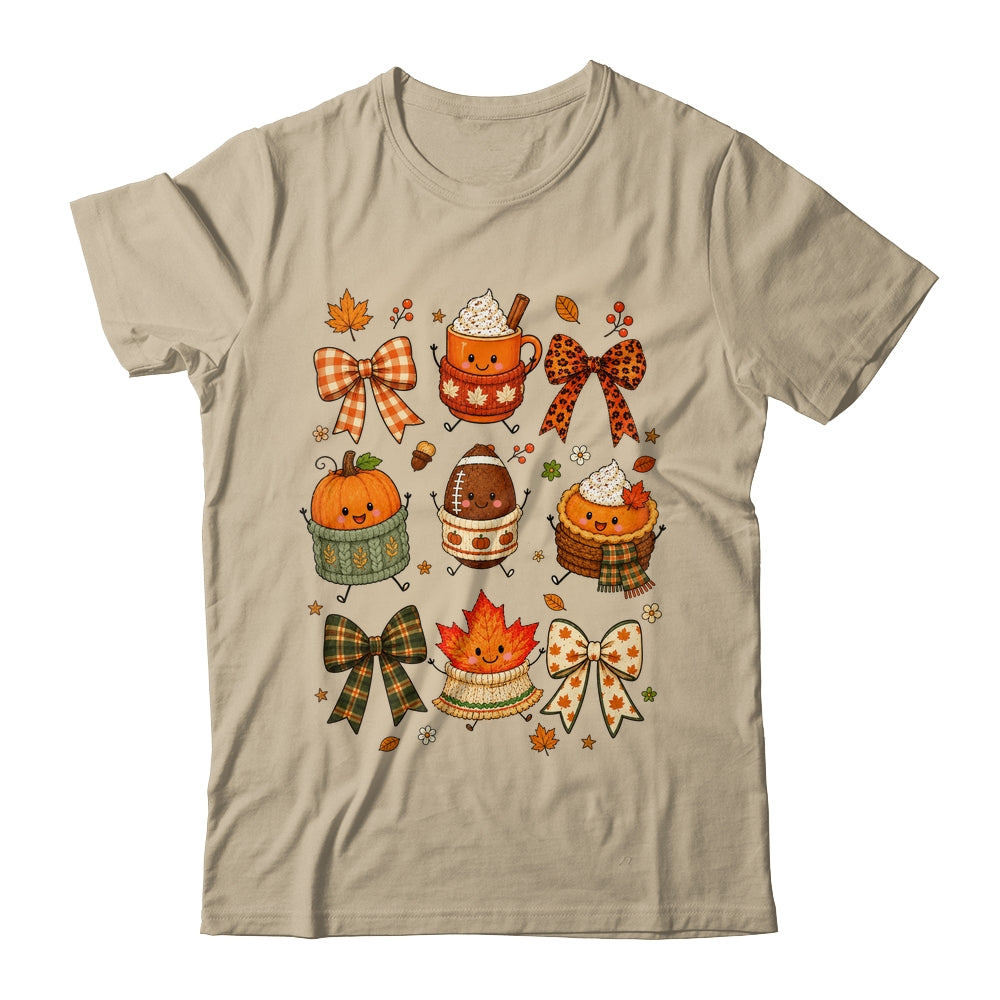 Cute Fall Thanksgiving Pumpkin Football Coffee Autumn Bow Shirt & Sweatshirt | siriusteestore