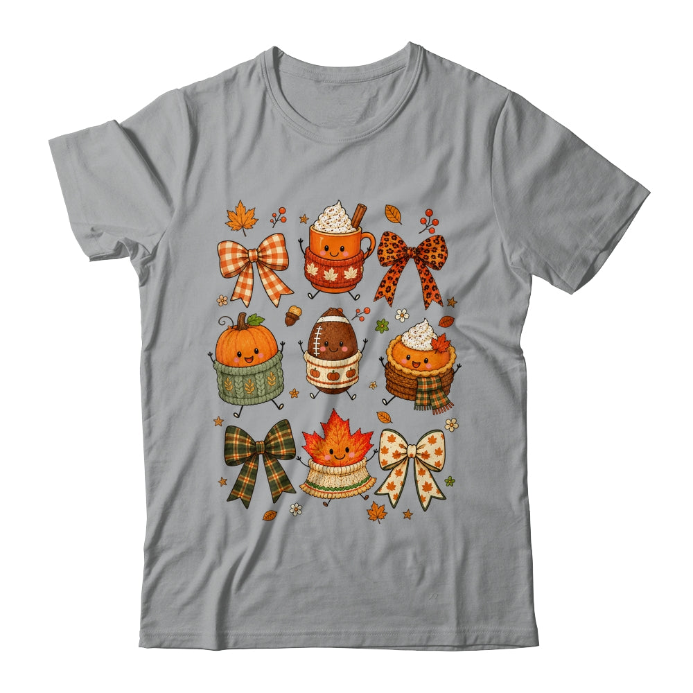 Cute Fall Thanksgiving Pumpkin Football Coffee Autumn Bow Shirt & Sweatshirt | siriusteestore