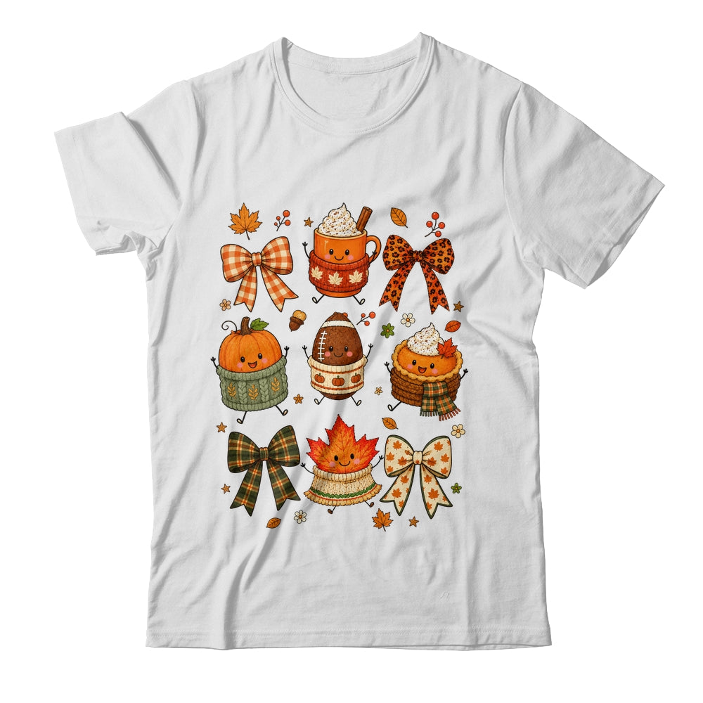 Cute Fall Thanksgiving Pumpkin Football Coffee Autumn Bow Shirt & Sweatshirt | siriusteestore