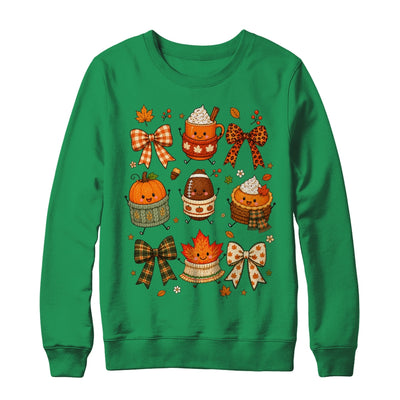 Cute Fall Thanksgiving Pumpkin Football Coffee Autumn Bow Shirt & Sweatshirt | siriusteestore