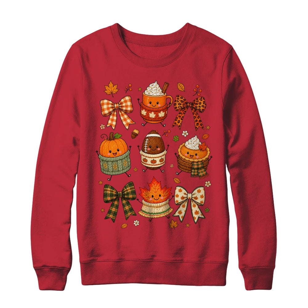 Cute Fall Thanksgiving Pumpkin Football Coffee Autumn Bow Shirt & Sweatshirt | siriusteestore