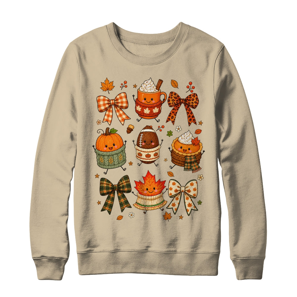 Cute Fall Thanksgiving Pumpkin Football Coffee Autumn Bow Shirt & Sweatshirt | siriusteestore
