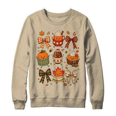 Cute Fall Thanksgiving Pumpkin Football Coffee Autumn Bow Shirt & Sweatshirt | siriusteestore