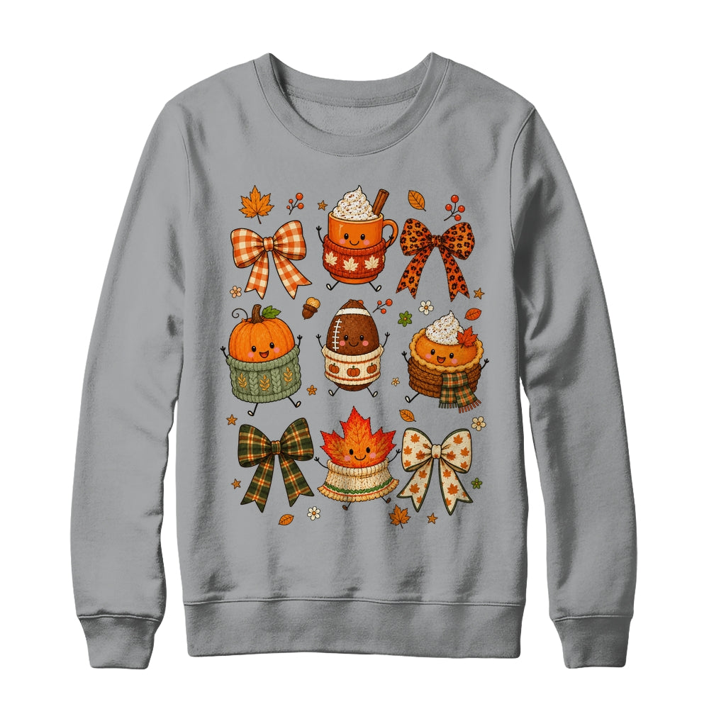 Cute Fall Thanksgiving Pumpkin Football Coffee Autumn Bow Shirt & Sweatshirt | siriusteestore
