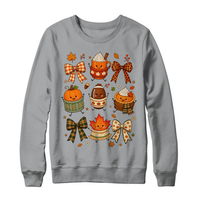 Cute Fall Thanksgiving Pumpkin Football Coffee Autumn Bow Shirt & Sweatshirt | siriusteestore