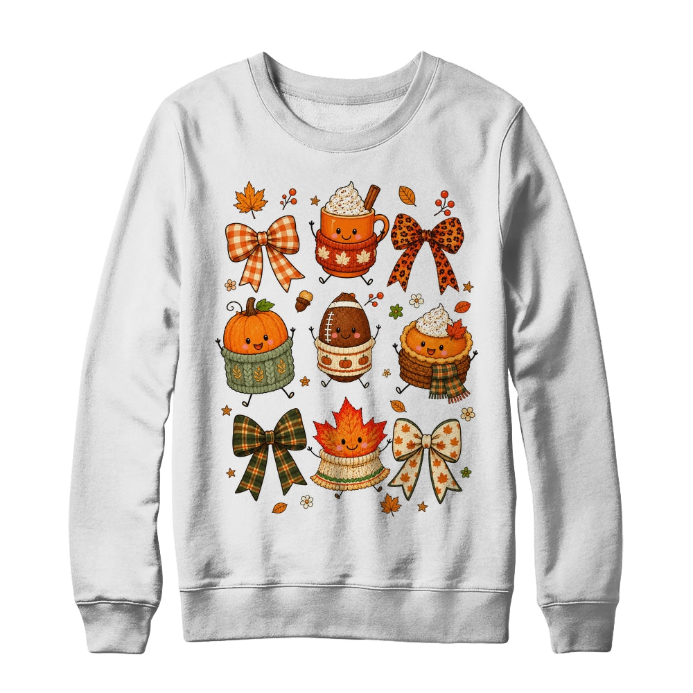 Cute Fall Thanksgiving Pumpkin Football Coffee Autumn Bow Shirt & Sweatshirt | siriusteestore