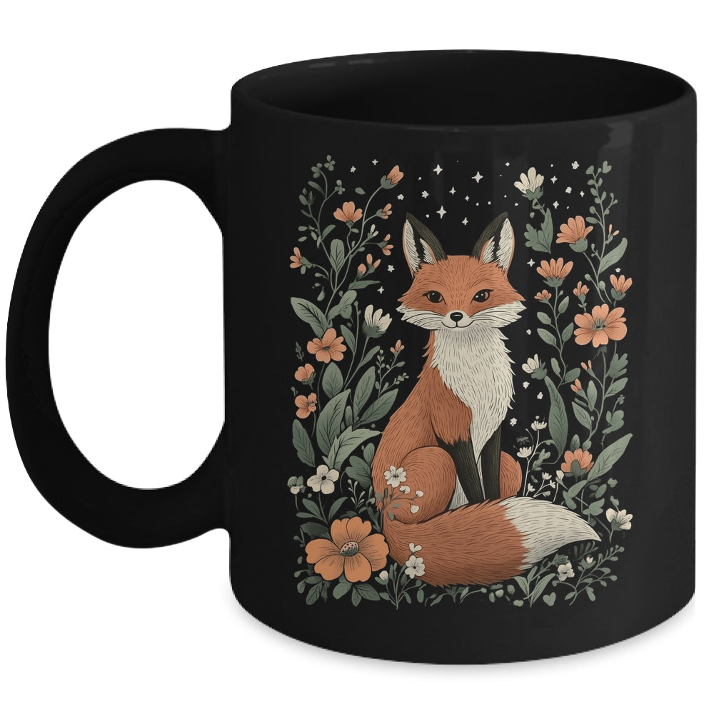 Cute Flower Fox Vintage Floral Cottagecore Wildflower Nature Mug | siriusteestore