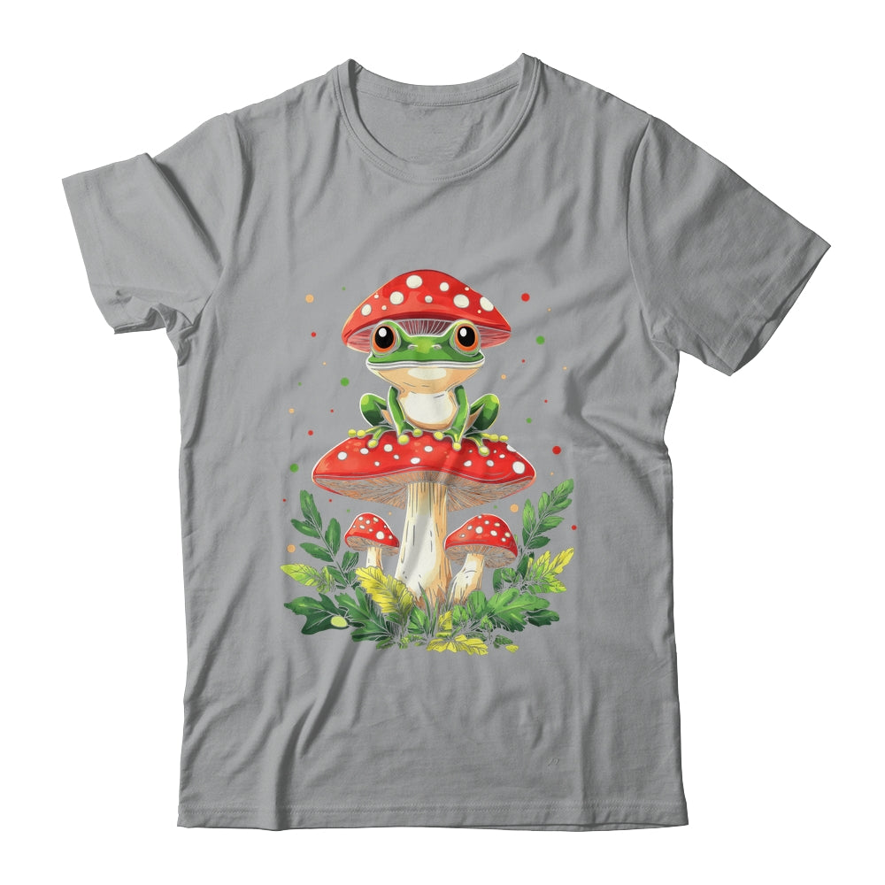 Cute Frog On Mushroom Cartoon Aesthetic Art Garden Lover Shirt & Tank Top | siriusteestore