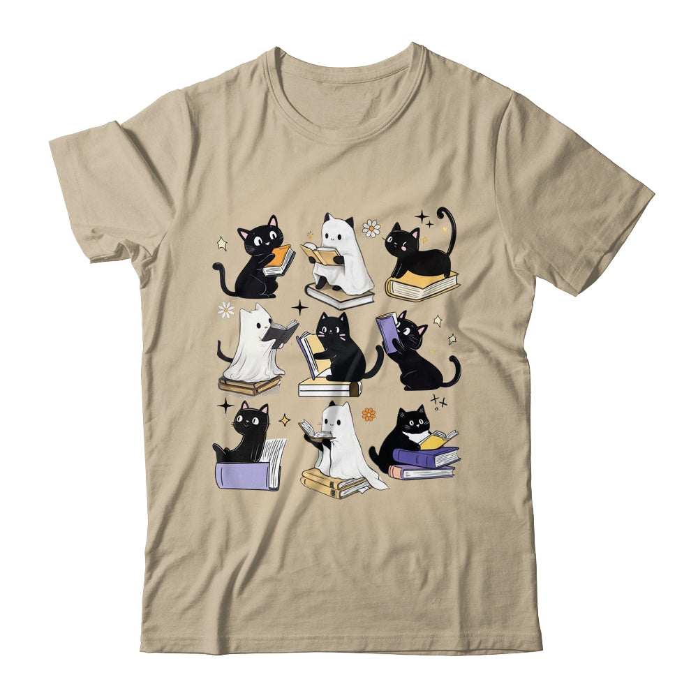Cute Ghost Black Cat Reading Books Spooky Halloween Bookish Shirt & Sweatshirt | siriusteestore