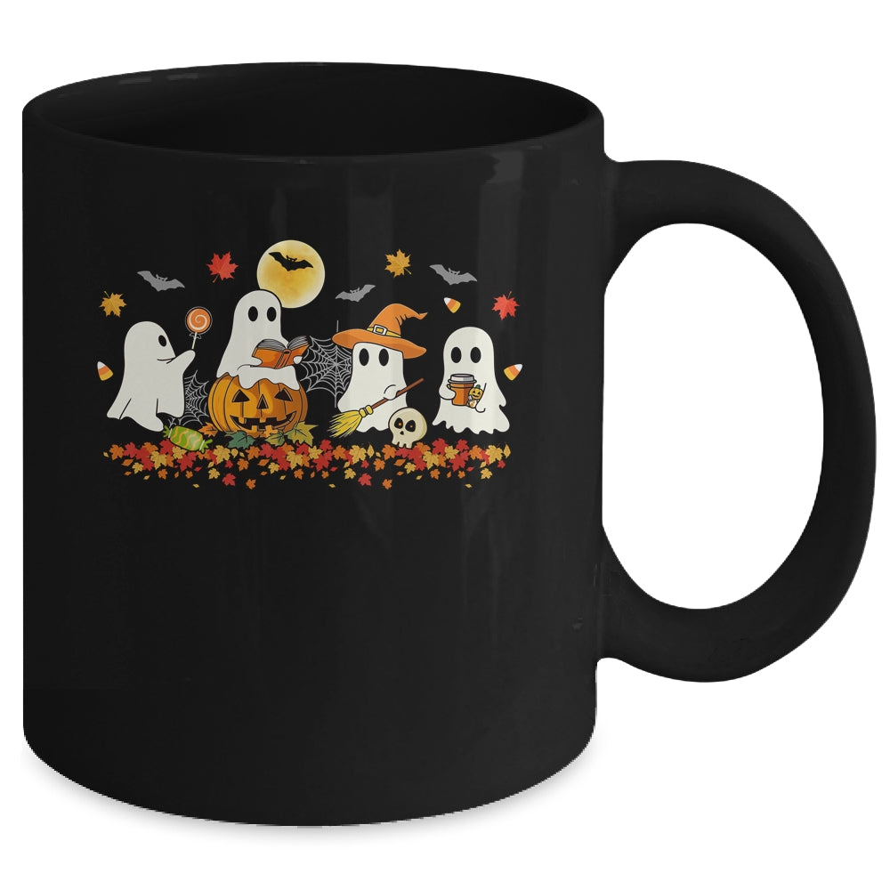 Cute Ghost Drinking Coffee Halloween Fall Ghost Reading Book Mug | siriusteestore