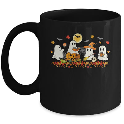 Cute Ghost Drinking Coffee Halloween Fall Ghost Reading Book Mug | siriusteestore