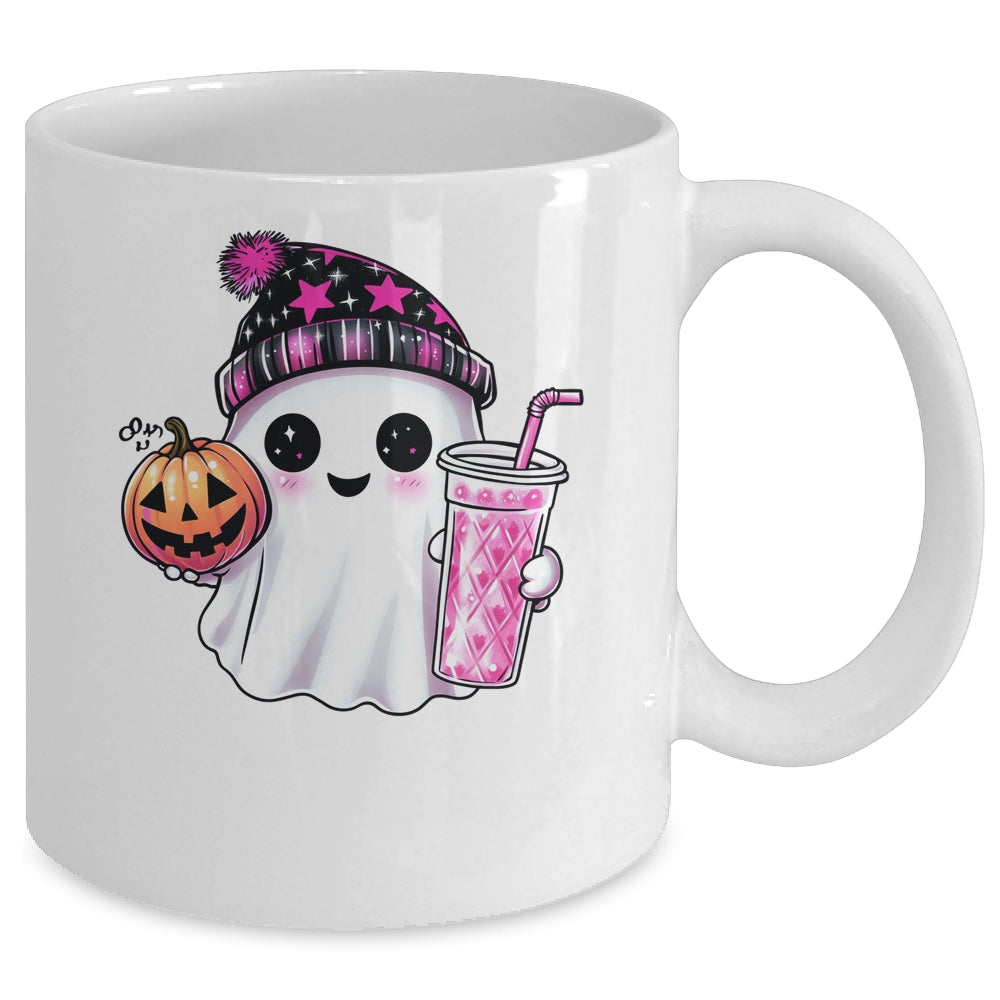 Cute Ghost Drinking Coffee Halloween Ghost Ice Coffee Women Mug | siriusteestore