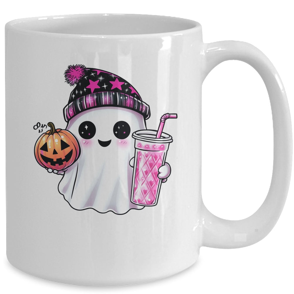Cute Ghost Drinking Coffee Halloween Ghost Ice Coffee Women Mug | siriusteestore