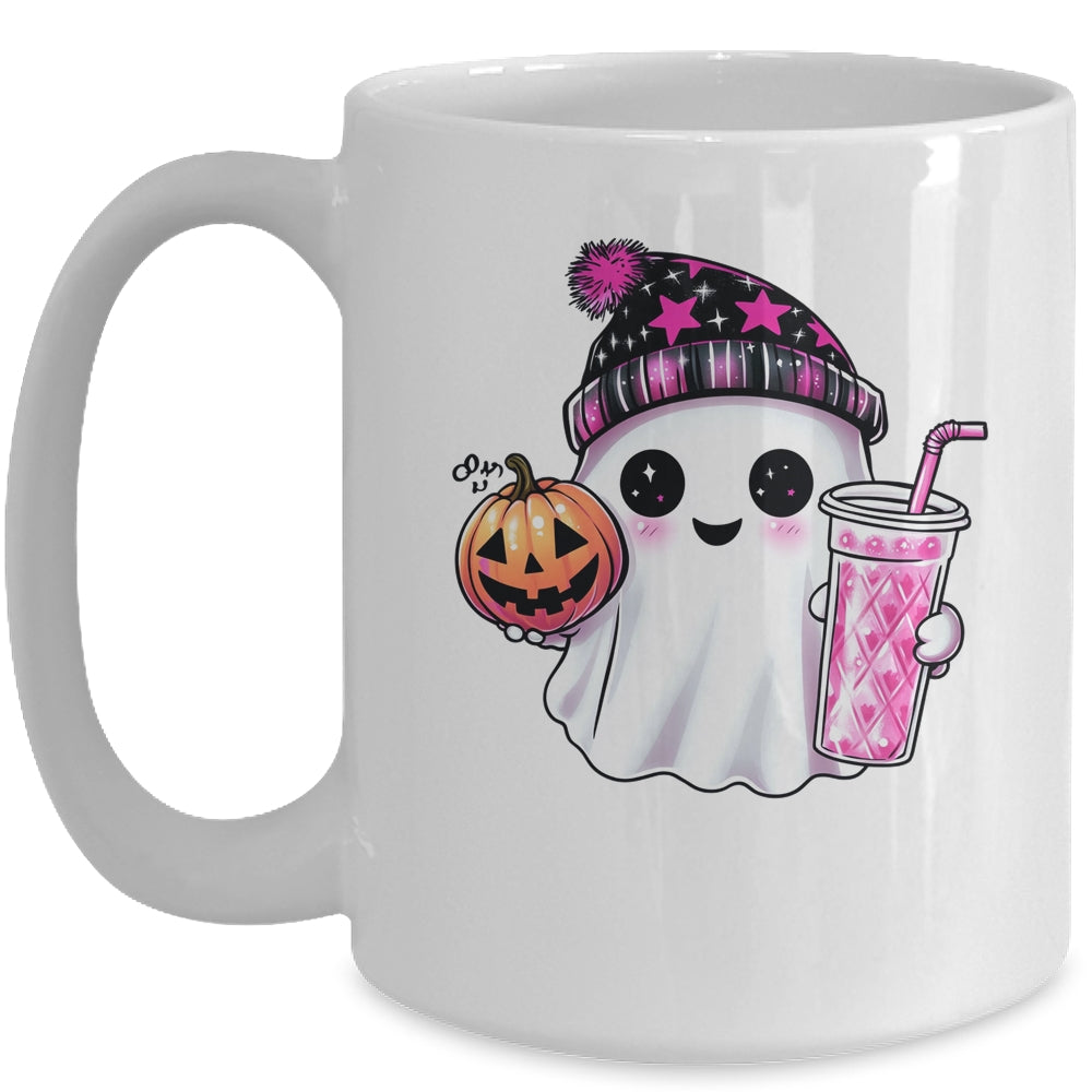 Cute Ghost Drinking Coffee Halloween Ghost Ice Coffee Women Mug | siriusteestore