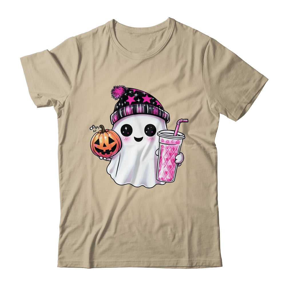 Cute Ghost Drinking Coffee Halloween Ghost Ice Coffee Womens Shirt & Sweatshirt | siriusteestore