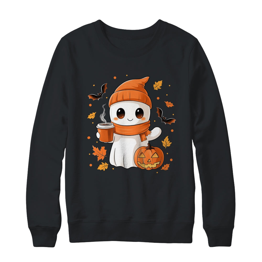 Cute Ghost Drinking Coffee Halloween Ghost Ice Coffee Womens Shirt & Sweatshirt | siriusteestore