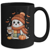 Cute Ghost Drinking Coffee Halloween Patchwork Ghost Women Mug | siriusteestore