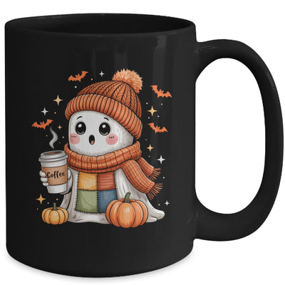 Cute Ghost Drinking Coffee Halloween Patchwork Ghost Women Mug | siriusteestore
