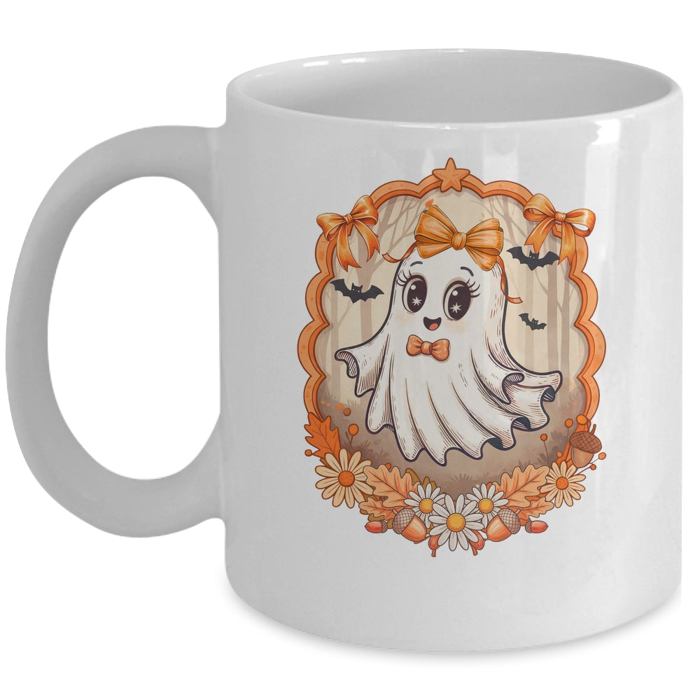 Cute Ghost Fall Halloween Bows Flowers Girly Spooky Season Mug | siriusteestore