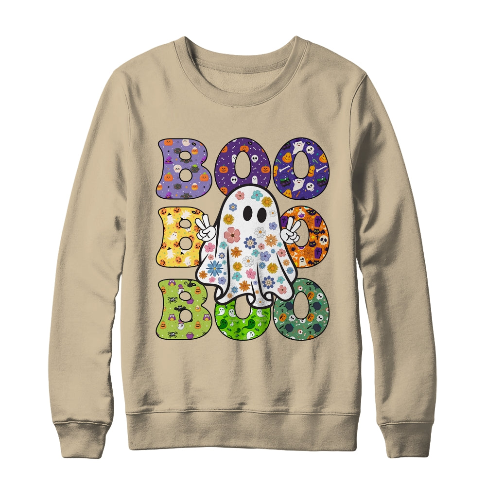 Cute Ghost Floral Boo Halloween Boy Girl Ghost Spooky Season Shirt & Sweatshirt | siriusteestore