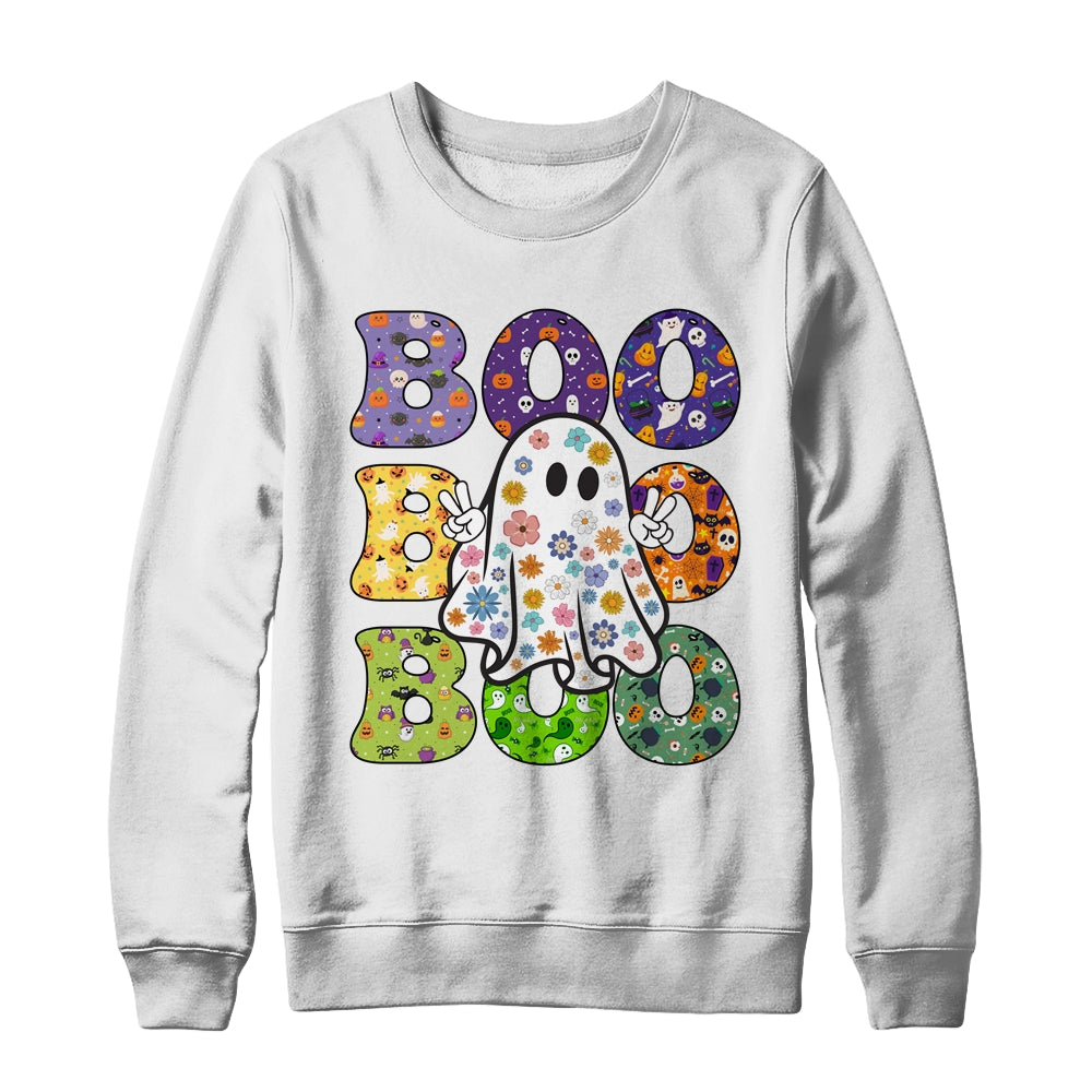 Cute Ghost Floral Boo Halloween Boy Girl Ghost Spooky Season Shirt & Sweatshirt | siriusteestore