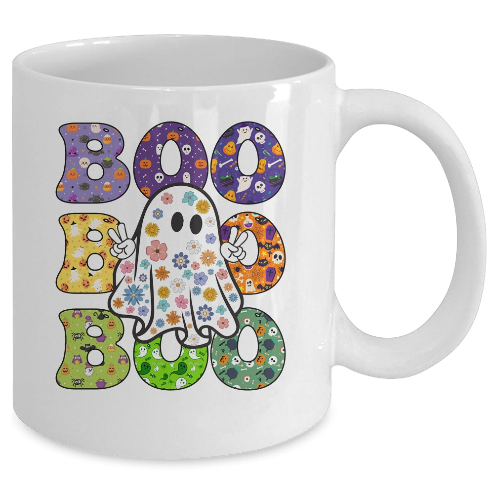 Cute Ghost Floral Boo Halloween Boy Girl Ghost Spooky Season Mug | siriusteestore