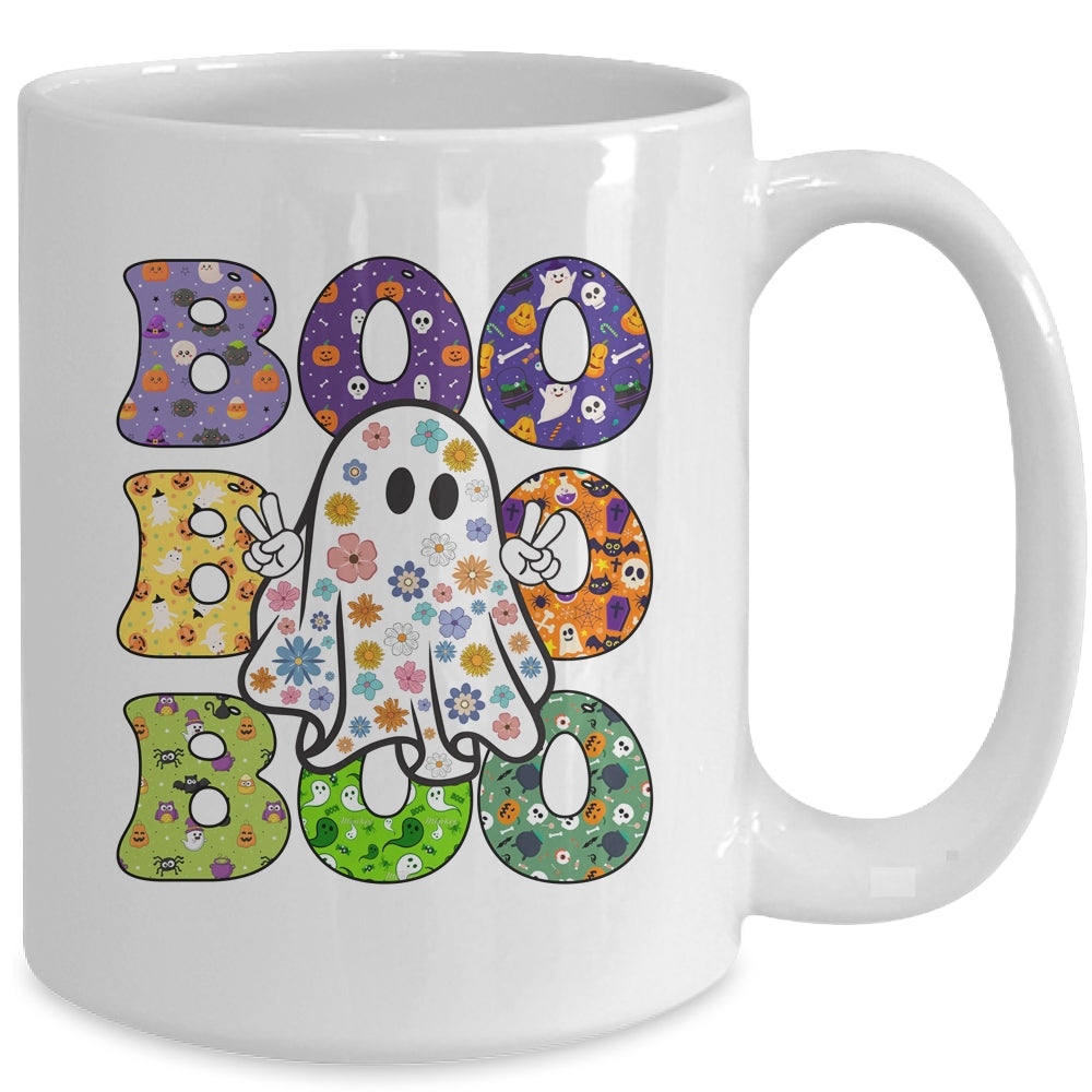 Cute Ghost Floral Boo Halloween Boy Girl Ghost Spooky Season Mug | siriusteestore